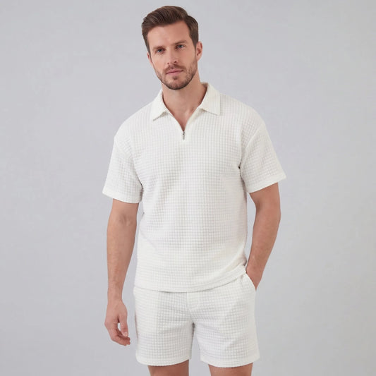 Waffle knit set met korte mouwen