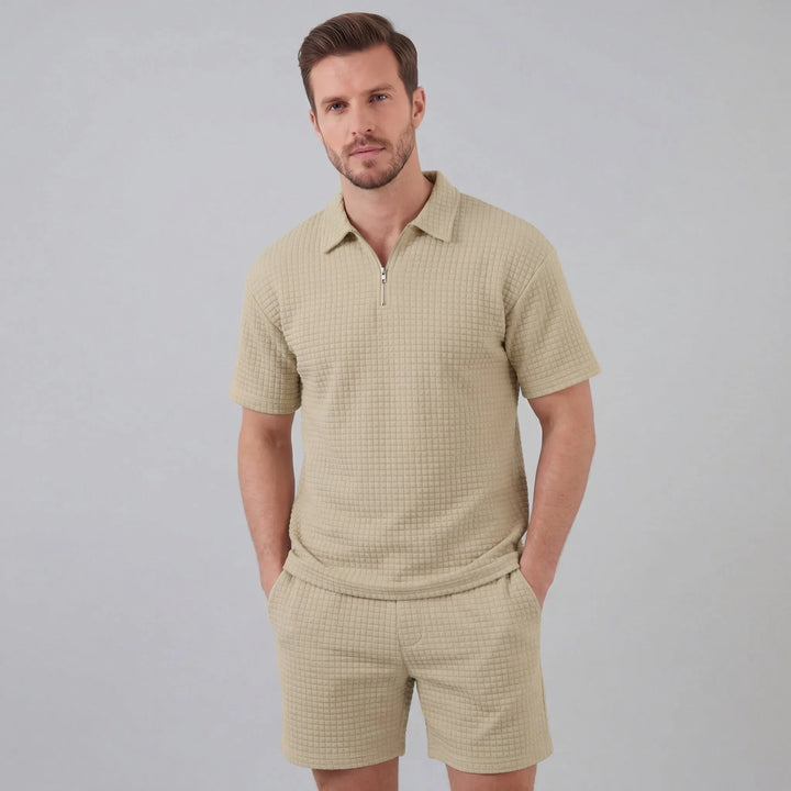 Waffle knit set met korte mouwen
