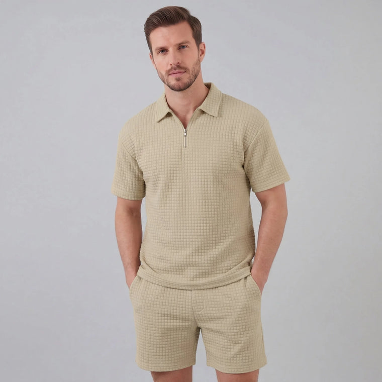Waffle knit set met korte mouwen