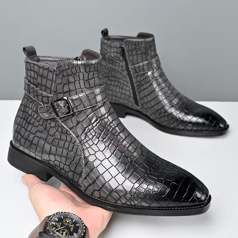 Mid-top laarzen met getextureerd bovenwerk en zijrits