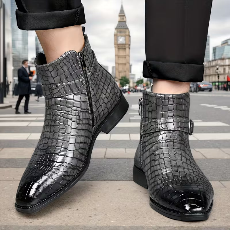 Mid-top laarzen met getextureerd bovenwerk en zijrits