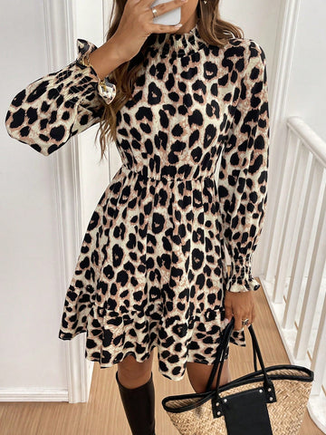 Mini jurk met luipaardprint en lange mouwen