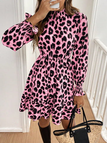 Mini jurk met luipaardprint en lange mouwen