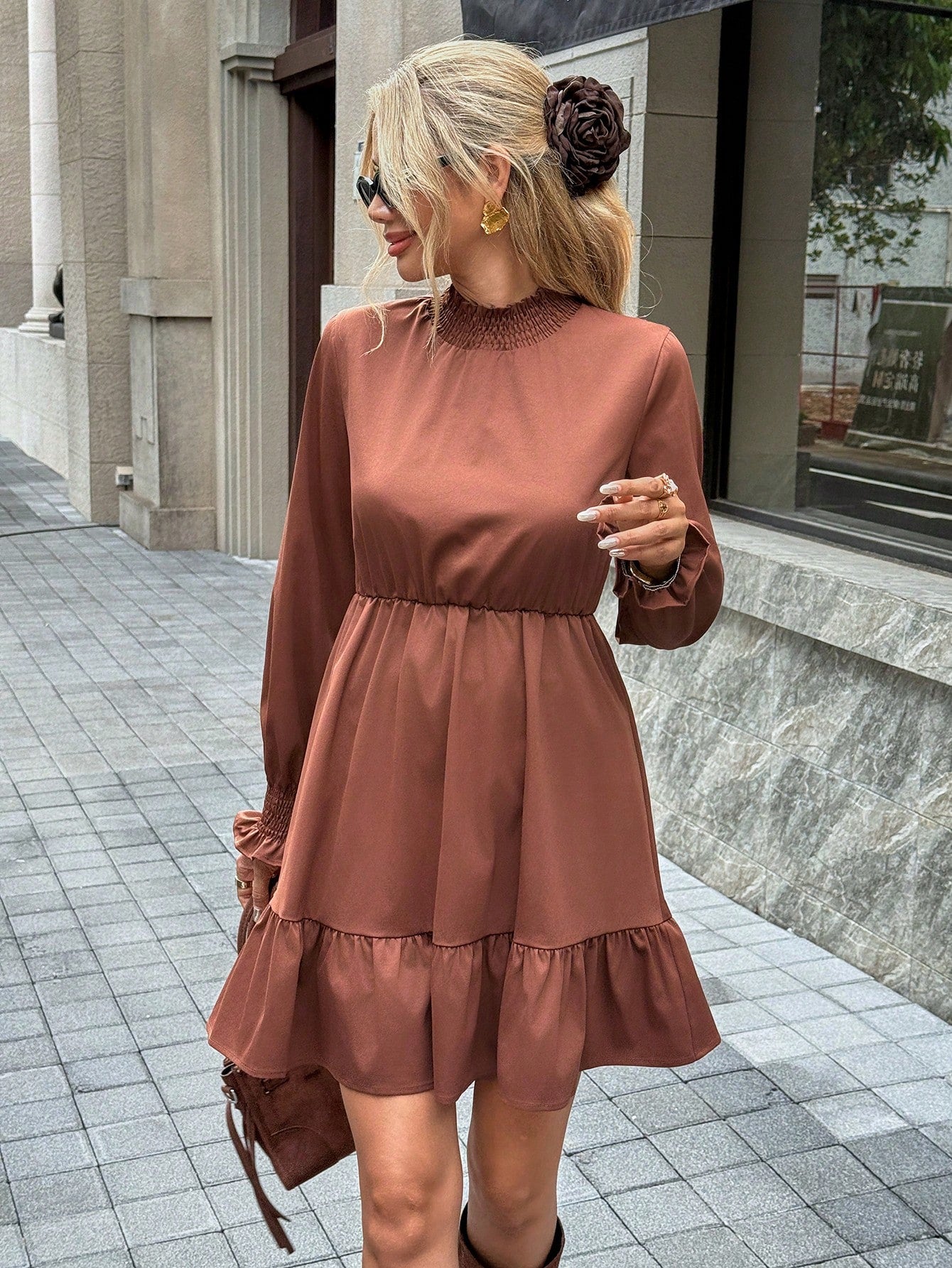 Mini jurk met luipaardprint en lange mouwen