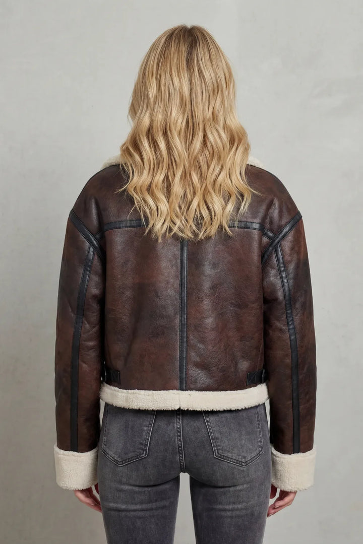 Cropped aviator jas met shearling