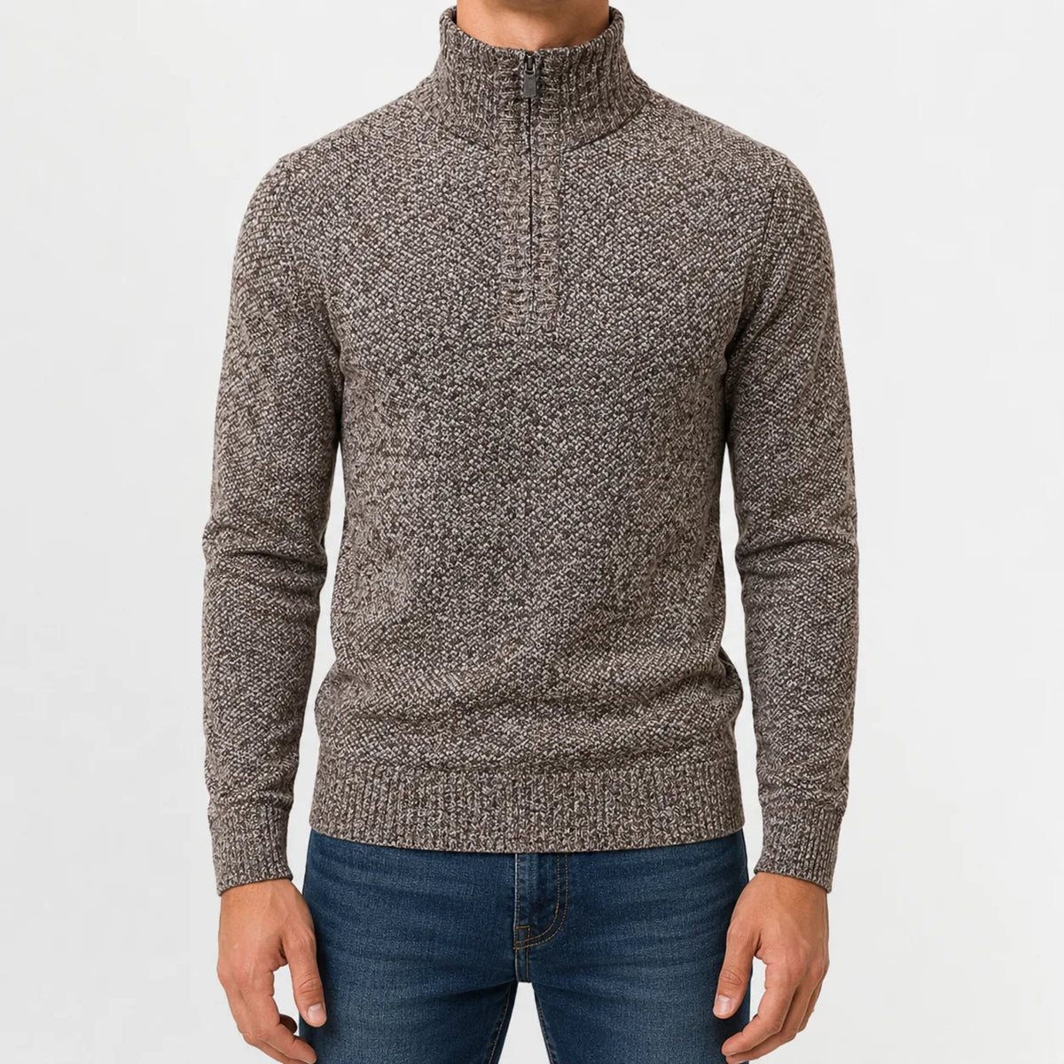 Zip-up trui met mock neck