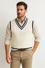 Mouwloos vest met v-hals en kabelpatroon
