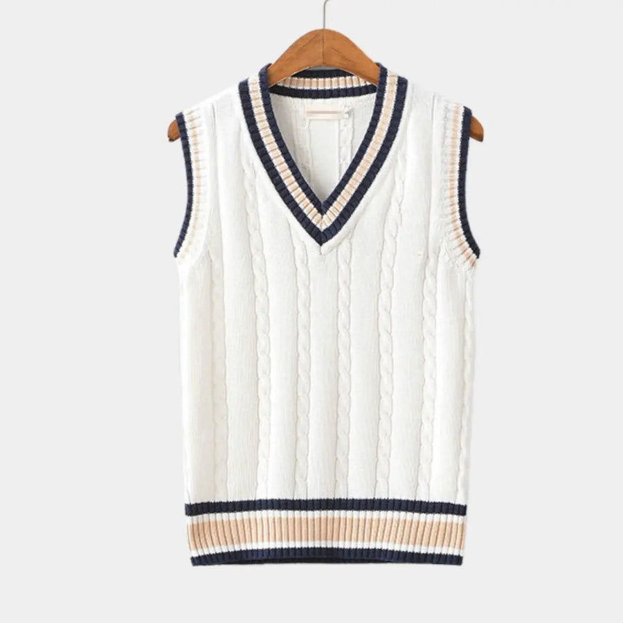 Mouwloos vest met v-hals en kabelpatroon