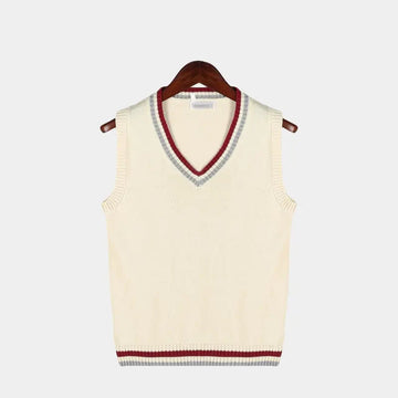 Mouwloos vest met v-hals en kabelpatroon