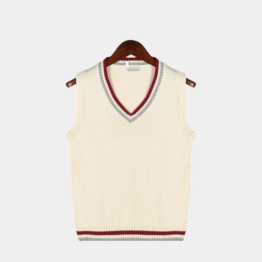 Mouwloos vest met v-hals en kabelpatroon