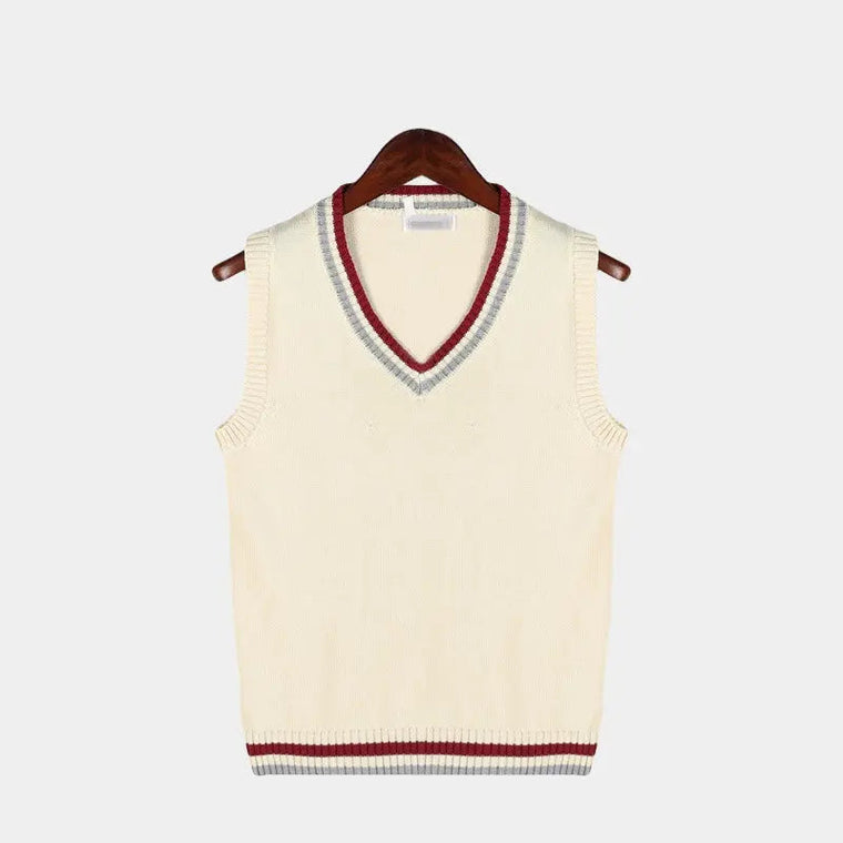 Mouwloos vest met v-hals en kabelpatroon