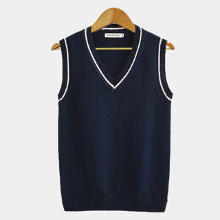Mouwloos vest met v-hals en kabelpatroon