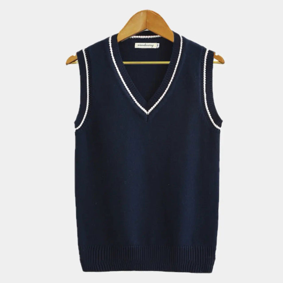 Mouwloos vest met v-hals en kabelpatroon