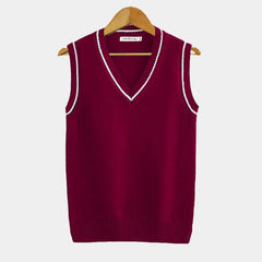 Mouwloos vest met v-hals en kabelpatroon