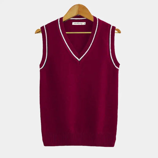 Mouwloos vest met v-hals en kabelpatroon