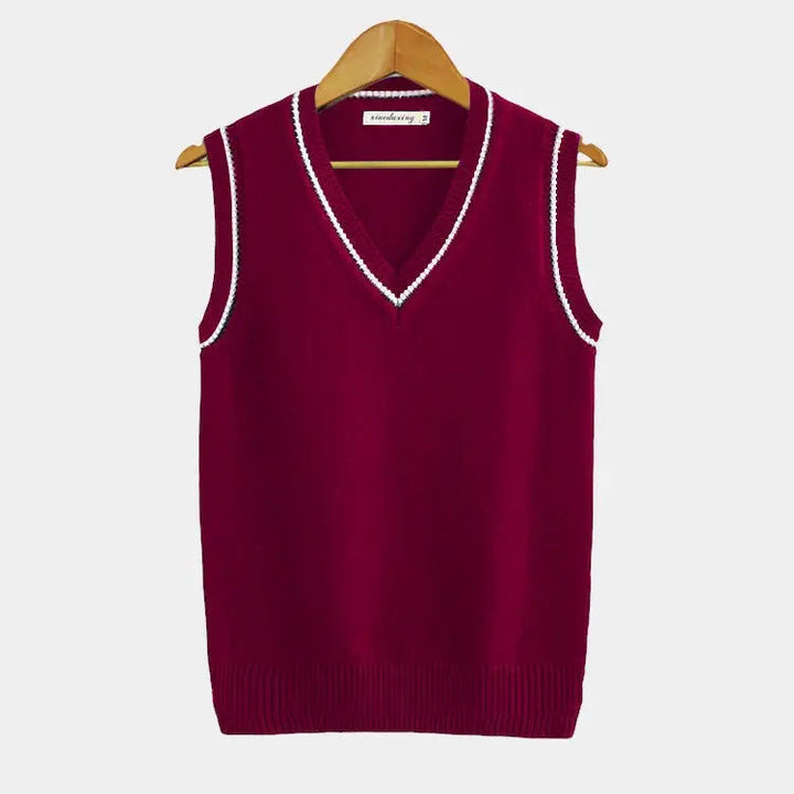 Mouwloos vest met v-hals en kabelpatroon