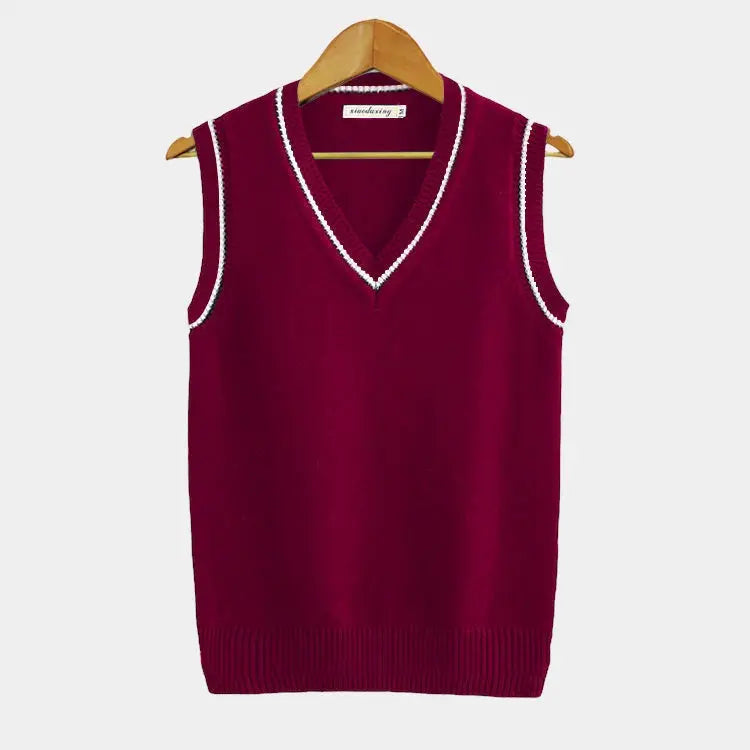 Mouwloos vest met v-hals en kabelpatroon