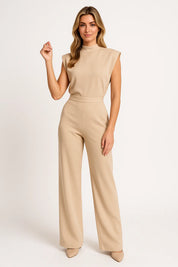 Mouwloze jumpsuit met luxe satijnlook en wijde pijpen