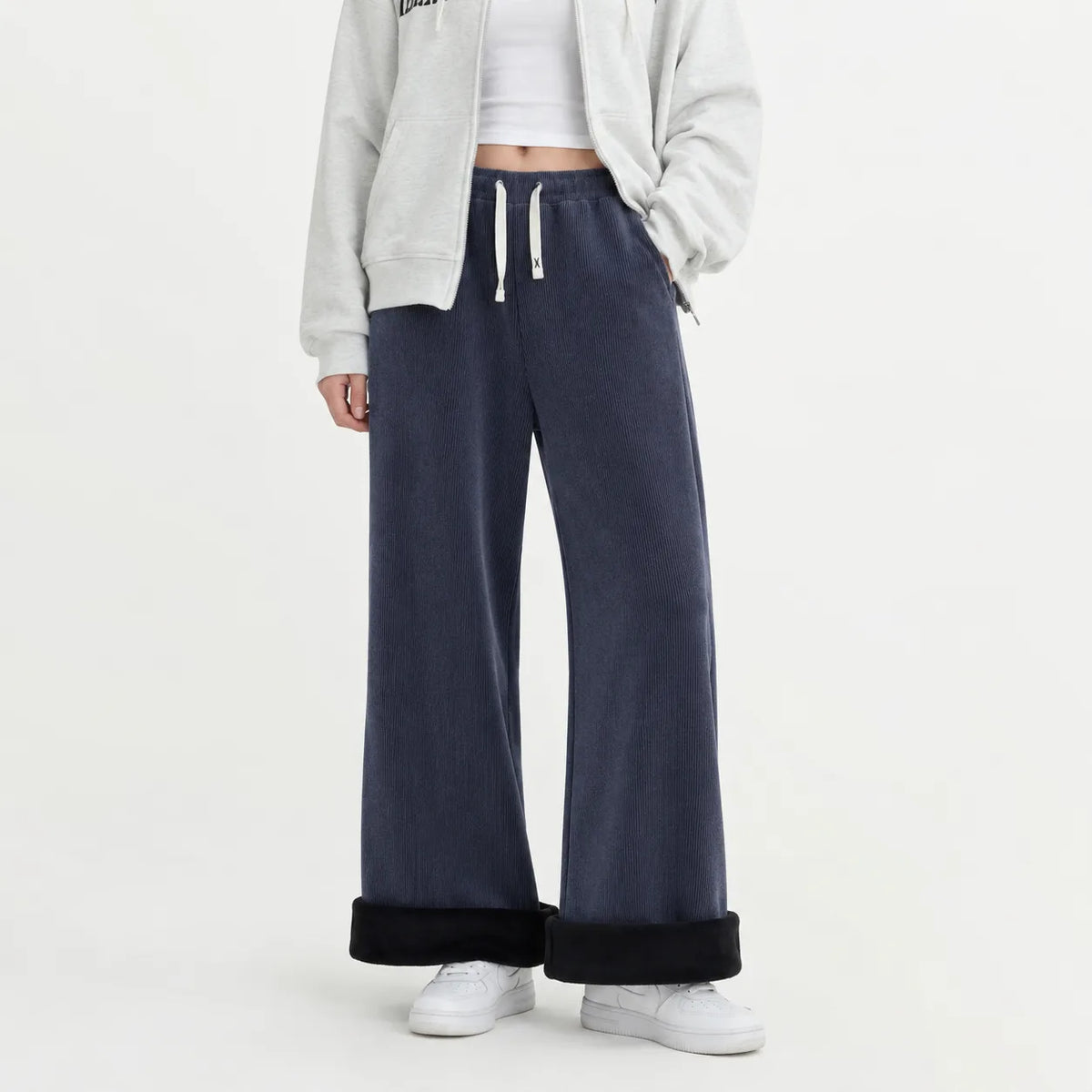 Wijde corduroy broek met trekkoord