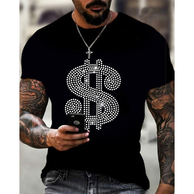 Oversized heren T-shirt met een trendy O-hals en strass steentjes voor een modieuze uitstraling. Een must-have voor mannen die op zoek zijn naar stijl en comfort.