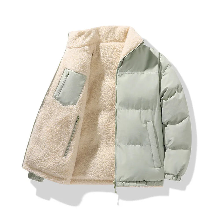Reversible puffer jacket met sherpa lining