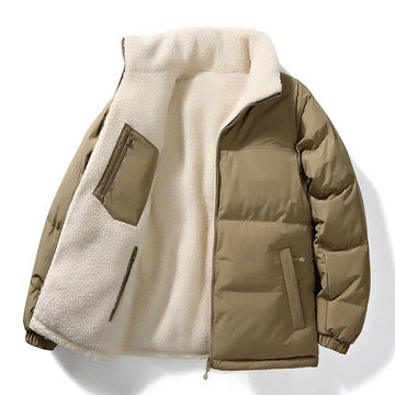 Reversible puffer jacket met sherpa lining