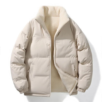 Reversible puffer jacket met sherpa lining