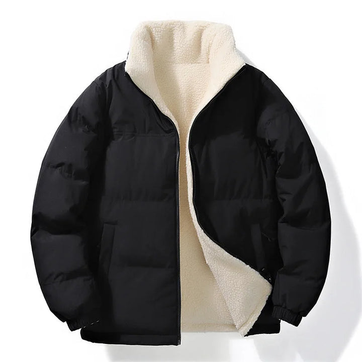 Reversible puffer jacket met sherpa lining