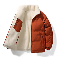 Reversible puffer jacket met sherpa lining