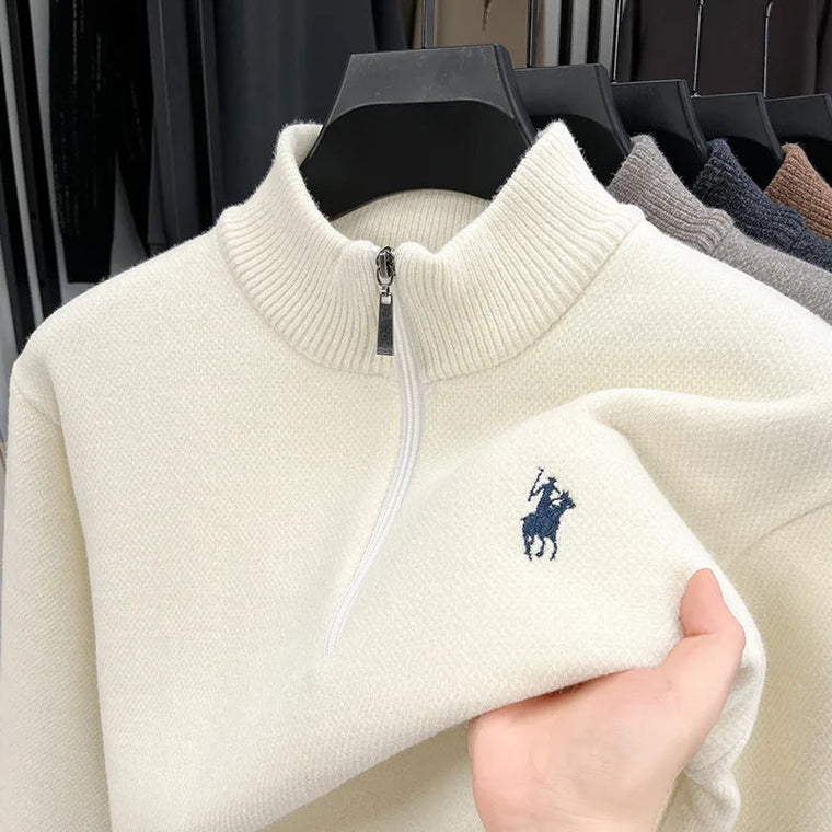 Zip-up trui met mock neck