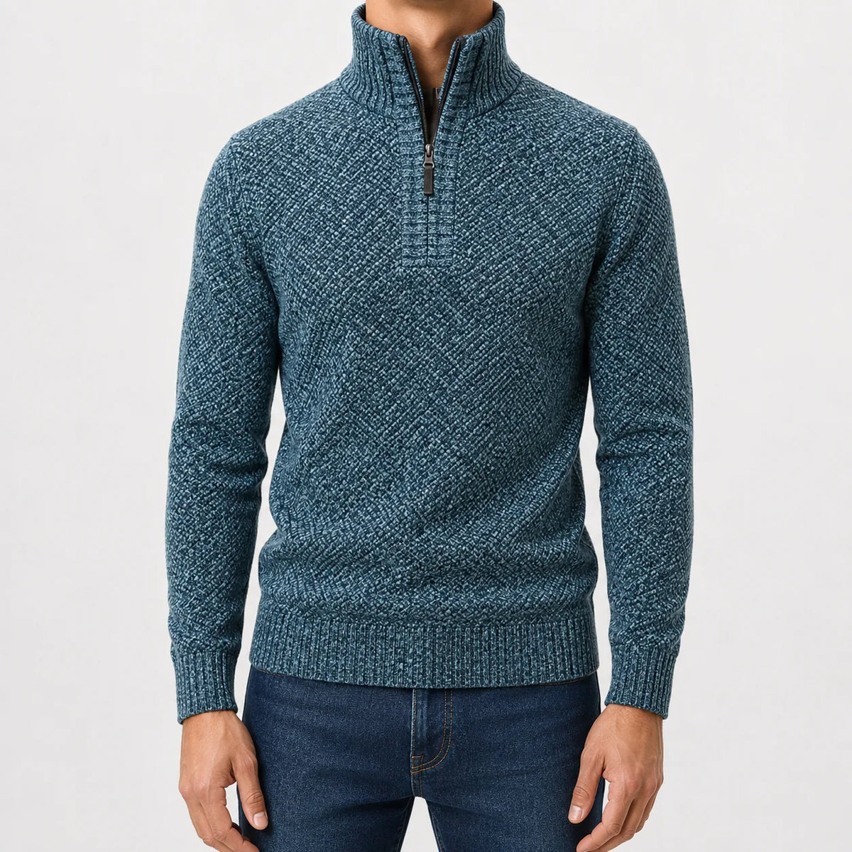 Zip-up trui met mock neck