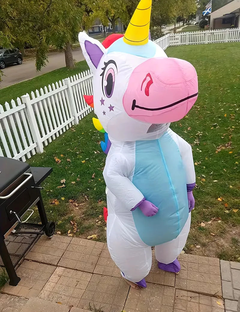 Opblaasbaar kostuum in vrolijke eenhoornstijl
