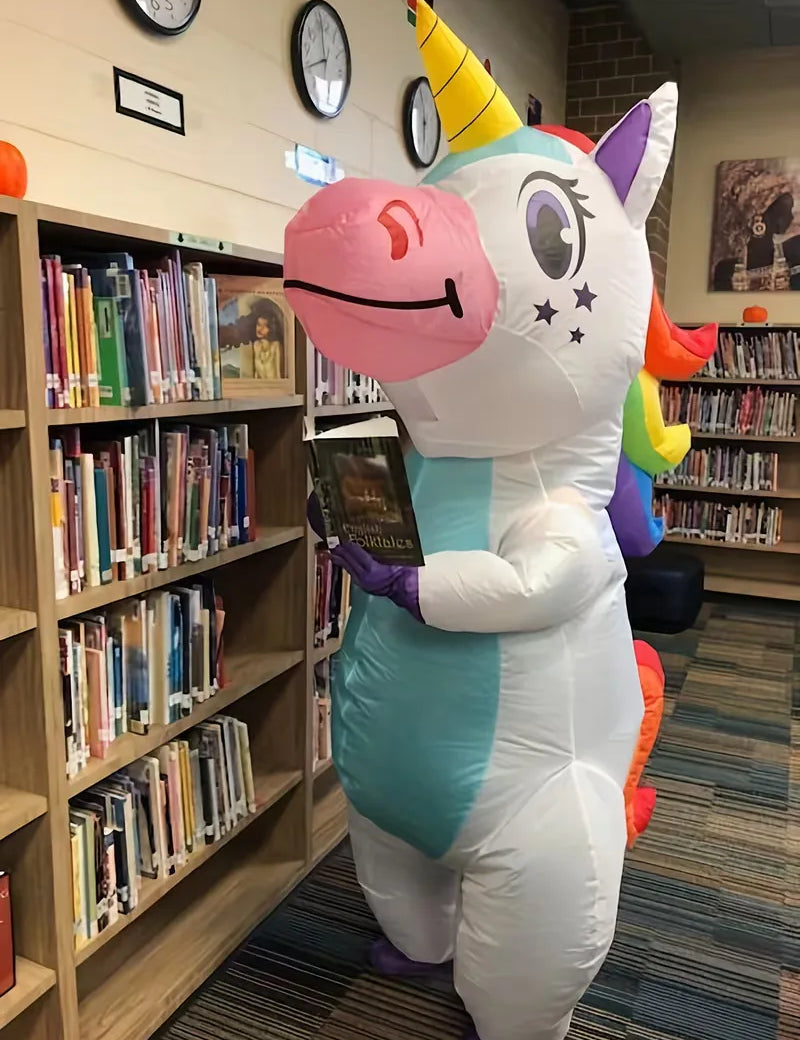 Opblaasbaar kostuum in vrolijke eenhoornstijl