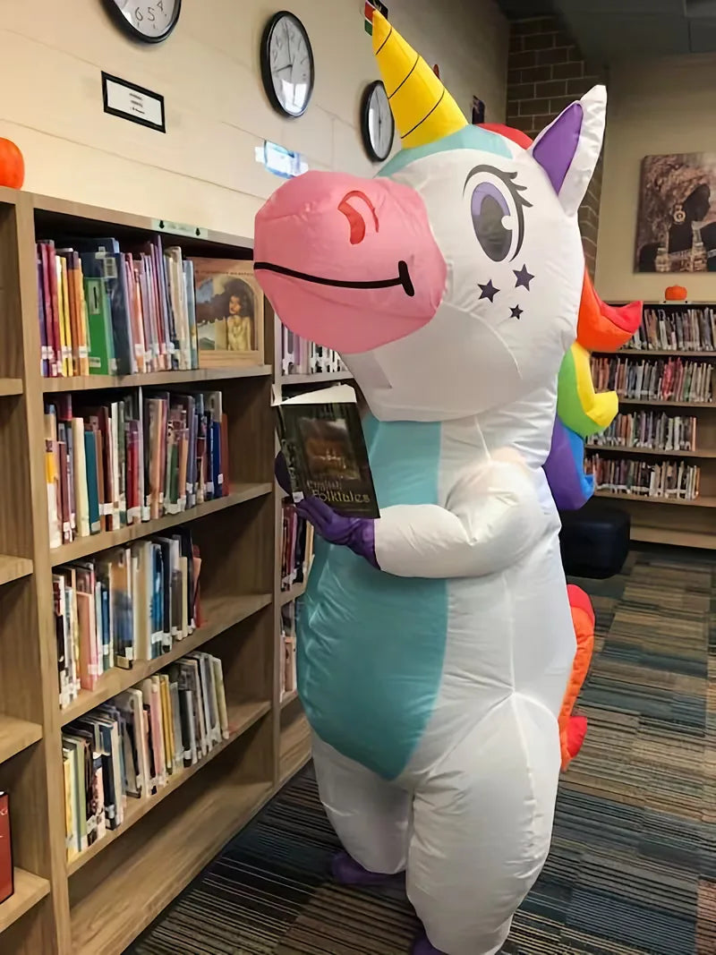 Opblaasbaar kostuum in vrolijke eenhoornstijl