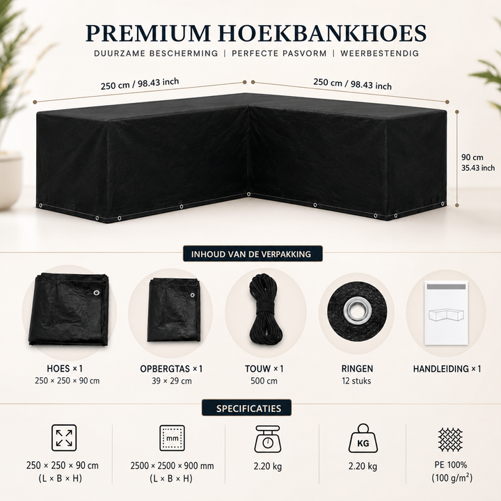 L Vormige Tuinmeubelhoes 250x250x90 cm Waterdicht - Loungeset Hoes