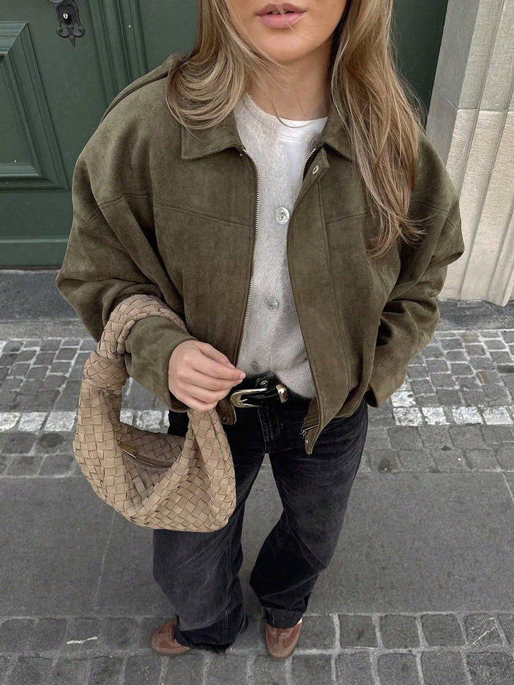 Oversized bomberjack met rits en opstaande kraag