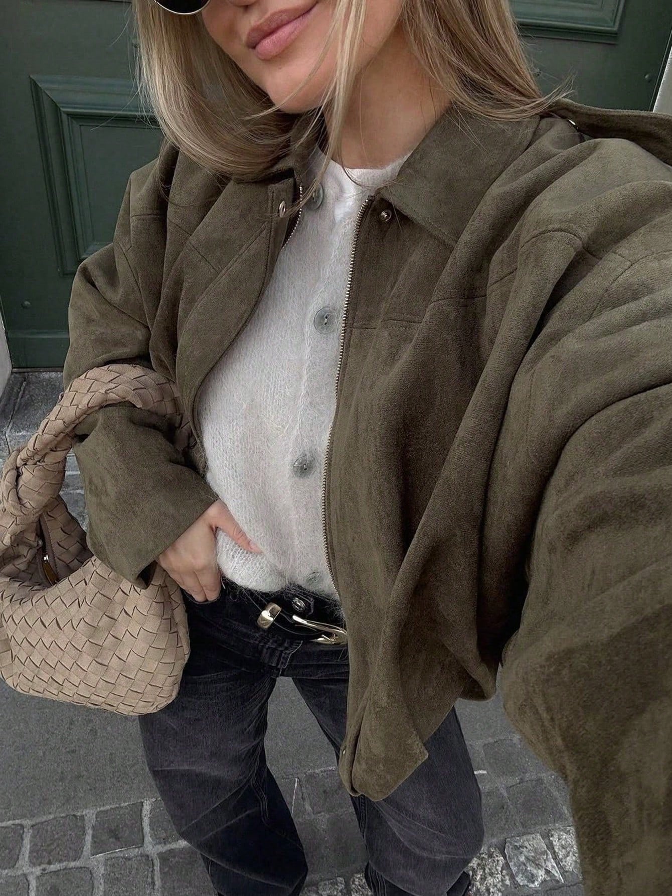 Oversized bomberjack met rits en opstaande kraag