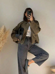 Oversized bomberjack met rits en opstaande kraag