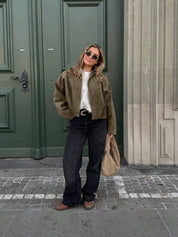 Oversized bomberjack met rits en opstaande kraag