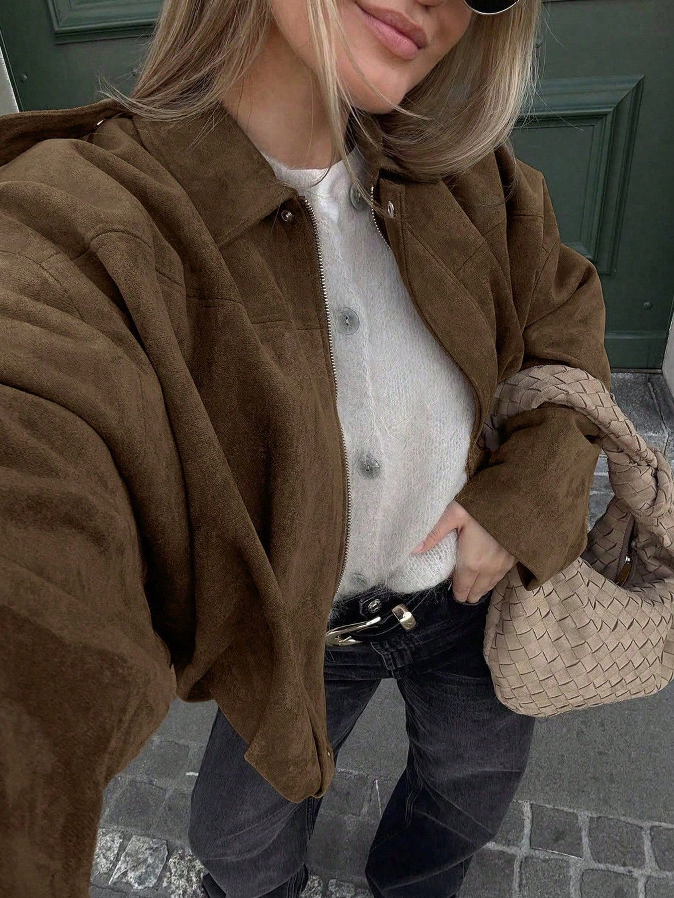 Oversized bomberjack met rits en opstaande kraag