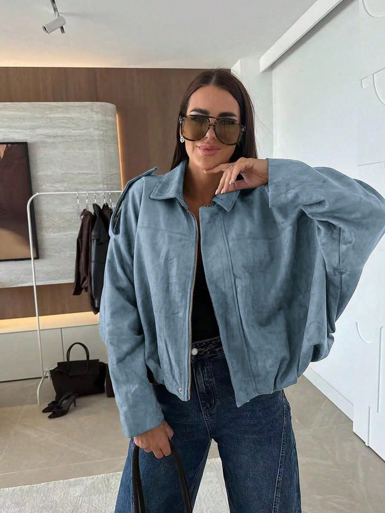 Oversized bomberjack met rits en opstaande kraag