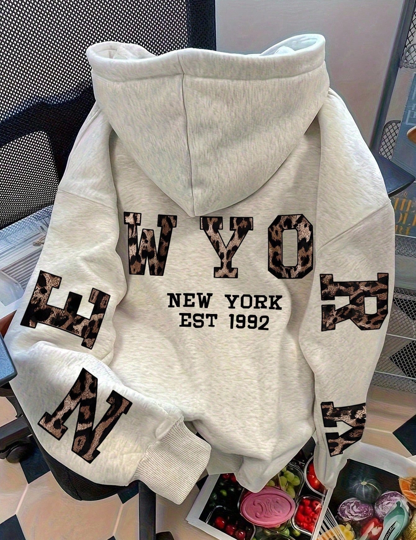 Oversized hoodie met luipaardprint en capuchon