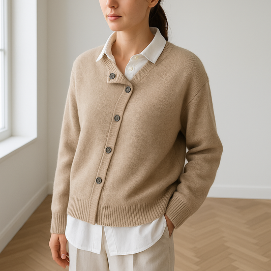 Oversized knoopvest van kasjmier met v-hals