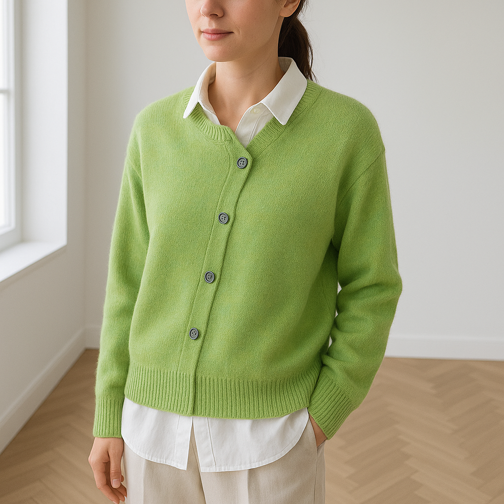 Oversized knoopvest van kasjmier met v-hals