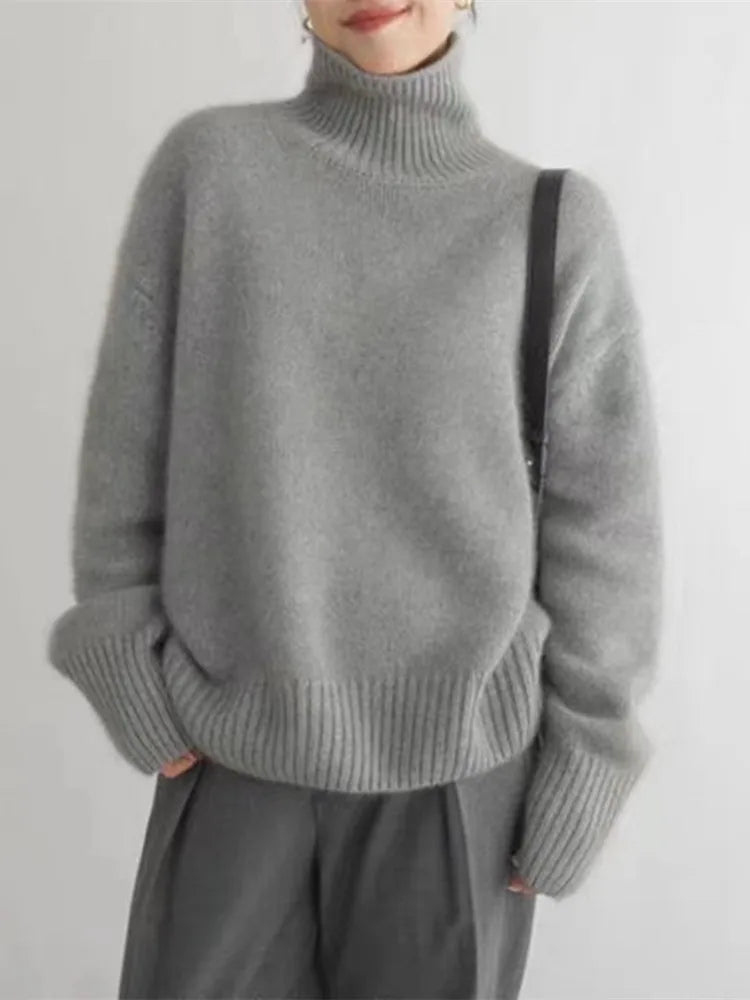 Oversized trui met hoge rolkraag van cashmere