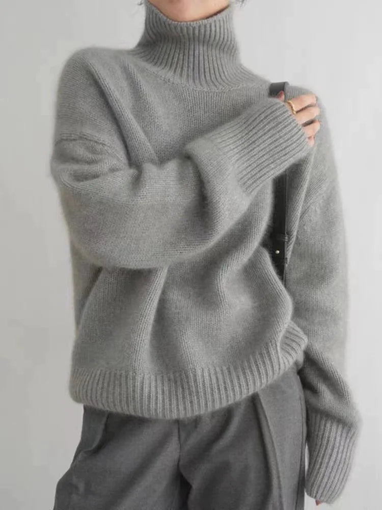Oversized trui met hoge rolkraag van cashmere