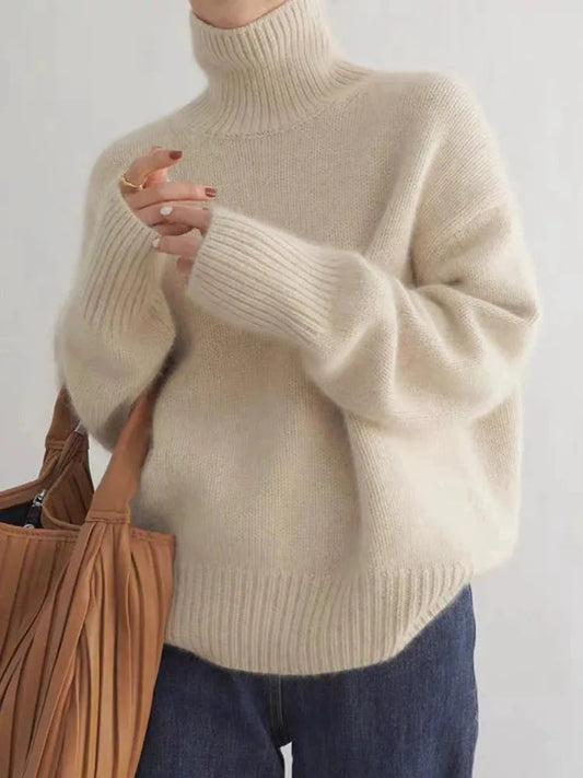 Oversized trui met hoge rolkraag van cashmere