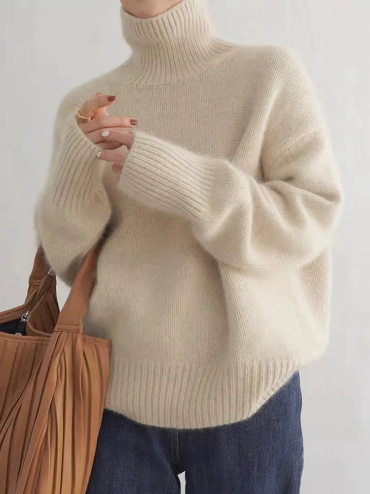 Oversized trui met hoge rolkraag van cashmere