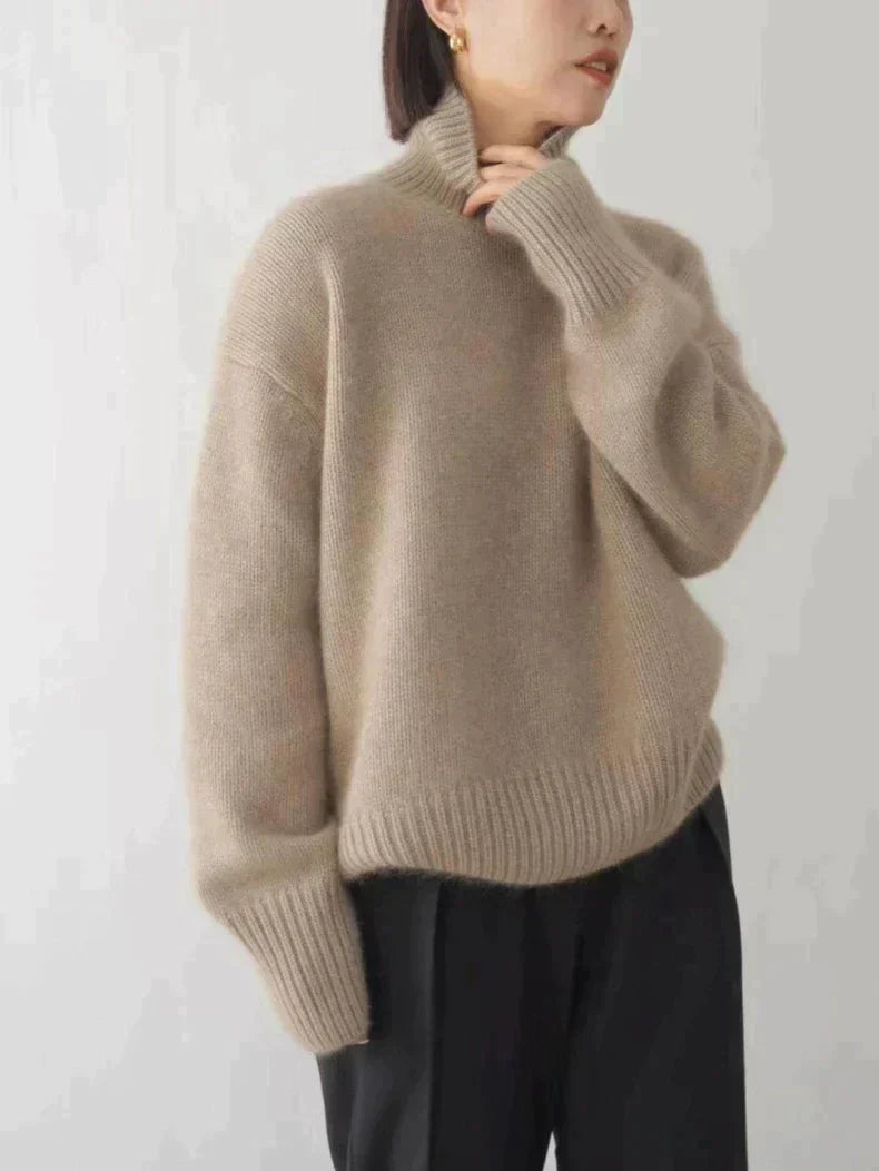 Oversized trui met hoge rolkraag van cashmere