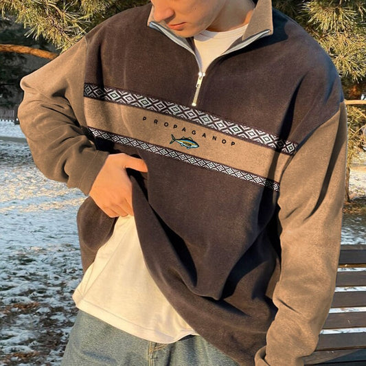 Oversized trui met rits en geometrisch patroon